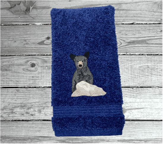 Blue hand towel  embroidered bear design the perfect design for the outdoor living family. This Luxury theme towel is 16" x 27", - Borgmanns Creations