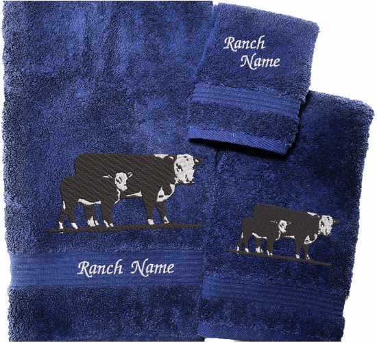 High Quality Luxury Blue Turkish Towels durable soft and absorbent, finished edges with a decorative band. Set has 1 bath towel 27" x 50', 1 hand towel 16" x 27", 1 washcloth 13" x 13. Embroidered with a custom design. You can personalize the bath towel with a name and an initial on the washcloth or just the designs. These luxury towels will make a wonderful wedding gift, housewarming gift, or for your own bathroom decor. Borgmanns Creations
