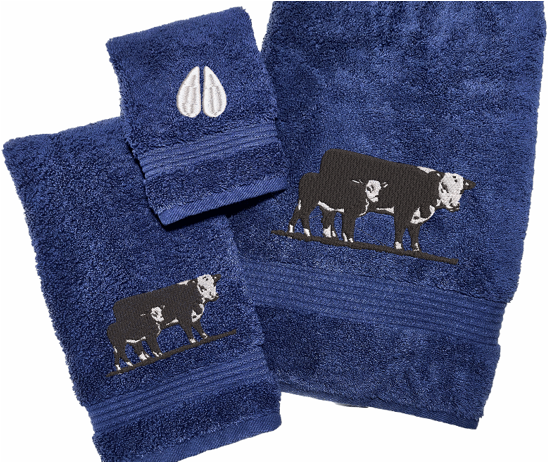 High Quality Luxury Blue Turkish Towels durable soft and absorbent, finished edges with a decorative band. Set has 1 bath towel 27" x 50', 1 hand towel 16" x 27", 1 washcloth 13" x 13. Embroidered with a custom design. You can personalize the bath towel with a name and an initial on the washcloth or just the designs. These luxury towels will make a wonderful wedding gift, housewarming gift, or for your own bathroom decor. Borgmanns Creations
