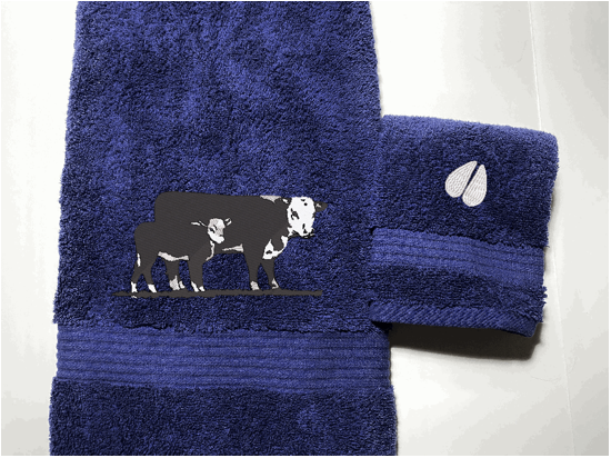 High Quality Luxury Blue Turkish bath and washcloth durable soft and absorbent, finished edges with a decorative band. Set has 1 bath towel 27" x 50', 1 hand towel 16" x 27", 1 washcloth 13" x 13. Embroidered with a custom design. You can personalize the bath towel with a name and an initial on the washcloth or just the designs. These luxury towels will make a wonderful wedding gift, housewarming gift, or for your own bathroom decor. Borgmanns Creations