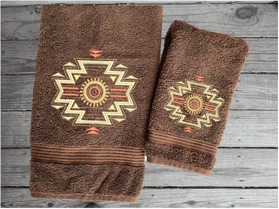 High Quality Luxury Turkish Towels durable soft and absorbent, finished edges with a decorative band. Set has 1 bath towel 27" x 55", 1 hand towel 16" x 27" . Embroidered with a custom design. You can personalize the bath towel with a name. These luxury towels will make a wonderful wedding gift, housewarming gift, or for your own bathroom decor. Borgmsnnd Creations