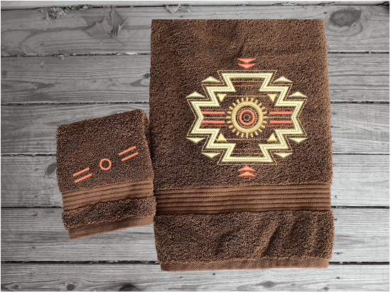 High Quality Luxury Turkish Towels durable soft and absorbent, finished edges with a decorative band. Set has 1 bath towel 27" x 55", 1 washcloth 13" x 13". Embroidered with a custom design. You can personalize the bath towel with a name and an initial on the washcloth or just the designs. These luxury towels will make a wonderful wedding gift, housewarming gift, or for your own bathroom decor. Borgmsnnd Creations