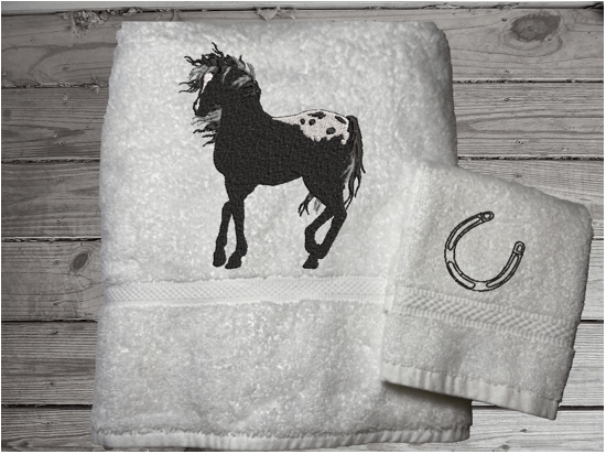 Bath Towels, Embroidered Appaloosa Horse Personalized Embroidery Bath Towel Set -White