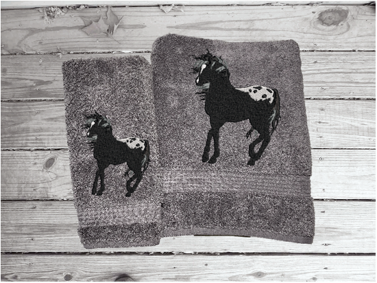 Bath Towels, Embroidered Appaloosa Horse Personalized Embroidery Bath Towel Set - Gray
