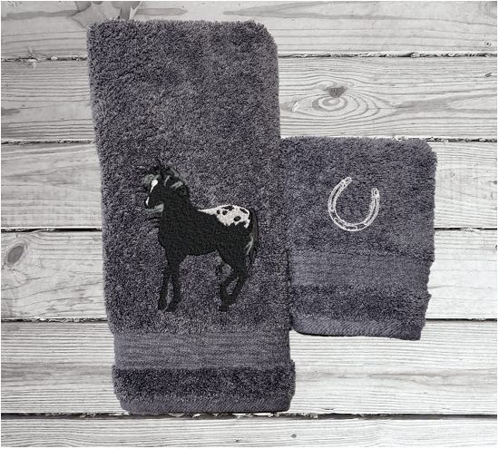 Bath Towels, Embroidered Appaloosa Horse Personalized Embroidery Bath Towel Set - Gray