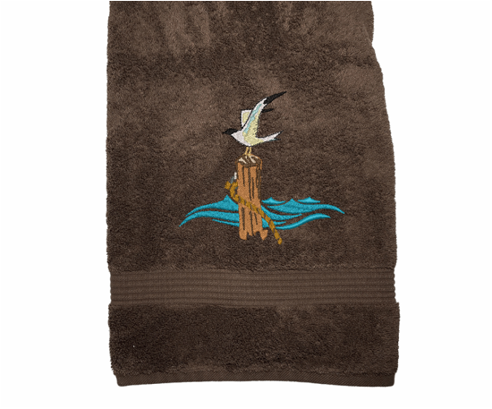 Brown High Quality Luxury Turkish Bath Towel, durable soft and absorbent, finished edges with a decorative band. Set has 1 bath towel 27" x 50", 1 hand towel 16' x 27", 1 washcloth 13" x 13". Embroidered with a custom design. You can personalize the towel set with a name and an initial on the washcloth or just the designs. These luxury towels will make a wonderful wedding gift, housewarming gift, or for your own bathroom decor. Borgmanns Creations