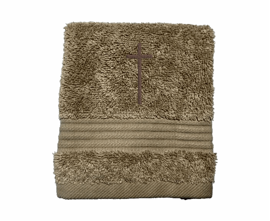 Beige washcloth, embroidered cowboy praying design, the perfect design for that farmhouse decor. This towel set has 3 towels 1 bath towel 27" x 55", 1 hand towel 16" x 27", 1 wash cloth 13" x 13". You can personalize the towel set with a name and an initial on the wash cloth - Borgmanns Creations