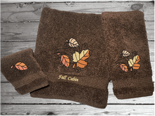 Load image into Gallery viewer, Brown Bath Towel Set Or Individual Towels With Embroidered Fall Leaves
