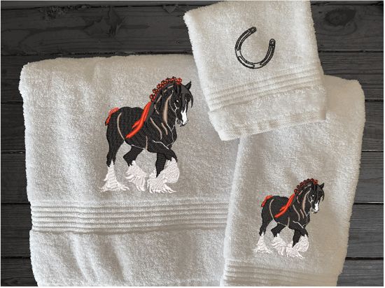 High Quality Luxury Turkish Towels durable soft and absorbent, finished edges with a decorative band. Set has 1 bath towel 27" x 55", 1 hand towel 16" x 27", 1 washcloth 13" x 13". Embroidered with a custom design. You can personalize the bath towel with a name and an initial on the washcloth or just the designs. These luxury towels will make a wonderful wedding gift, housewarming gift, or for your own bathroom decor. Borgmanns Creations