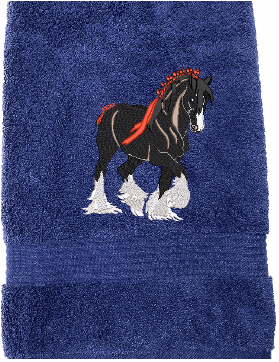 Blue Bath towel , Clydesdale design is the perfect design for the western living family, that likes a team of horses for pulling a wagon, that farmhouse decor. This Luxury western theme towel set of 3 towels 1 bath towel 27" x 55", 1 hand towel 16" x 27", 1 wash cloth 13" x 13". Personalize the bath towel with a name - Borgmanns Creations