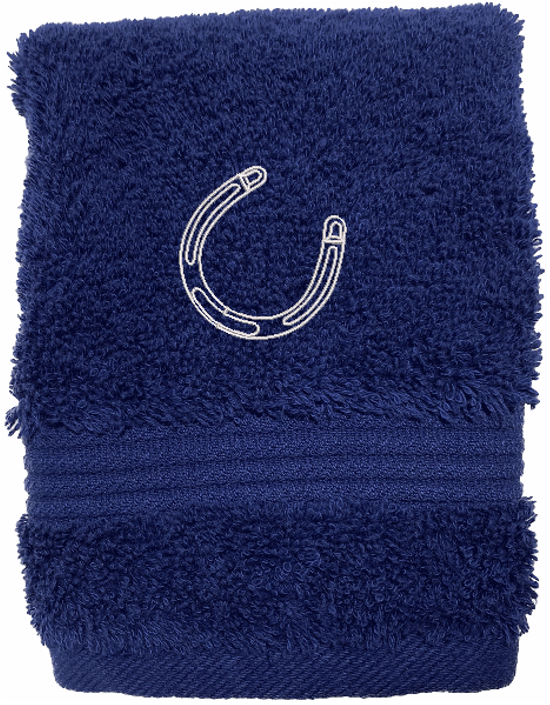 Blue washcloth , Clydesdale design is the perfect design for the western living family, that likes a team of horses for pulling a wagon, that farmhouse decor. This Luxury western theme towel set of 3 towels 1 bath towel 27" x 55", 1 hand towel 16" x 27", 1 wash cloth 13" x 13". Personalize the bath towel with an initial or design - Borgmanns Creations