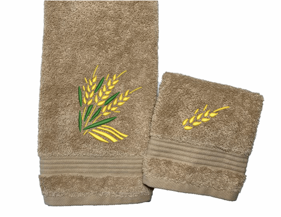 High Quality Luxury Turkish Towels durable soft and absorbent, finished edges with a decorative band. This set has 1 hand towel 16" x 27", 1 washcloth 13" x 13". Embroidered with a custom design. These luxury towels will make a wonderful wedding gift, housewarming gift, or for your own bathroom decor. Borgmanns Creations