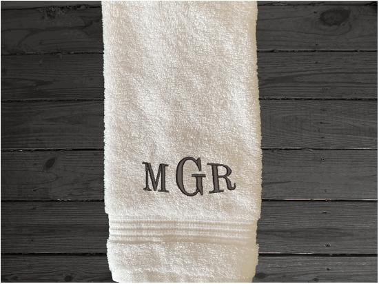Personalized luxury soft and absorbent white hand towel, has 3 towels 1 bath towel 27" x 50", 1 hand towel 16" x 27" ,1 wash cloth 13" x 13". You can personalize the towel individually or as a set with 3 embroidered initial for that special wedding gift, anniversary gift or home decor housewarming gift. - Borgmanns Creations 