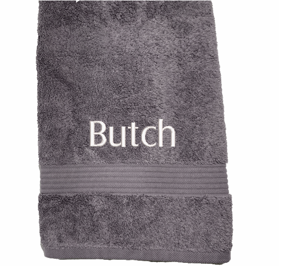 High Quality Luxury Turkish Gray bath towel, durable soft and absorbent, finished edges with a decorative band. Set has 1 bath towel 27" x 50", 1 hand towel 15" x 27", 1 washcloth 13" x 13. Embroidered with a name. You can personalize the towel set with a name and an initial on the washcloth . These luxury towels will make a wonderful wedding gift, housewarming gift, or for your own bathroom decor. Borgmanns Creations