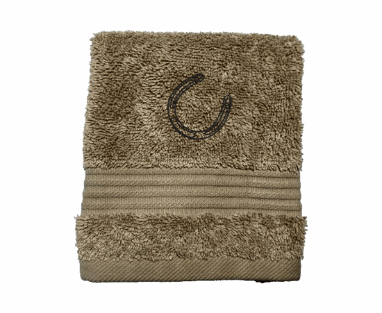 Beige washcloth, horse art design is the perfect design for the western living family, that farmhouse decor. This Luxury western theme towel set of 3 towels 1 bath towel 27" x 50", 1 hand towel 16" x27", 1 wash cloth 13" x 13". You can personalize the towel set with a name on the bath towel and an initial on the wash cloth or just the designs.- Borgmanns Creations