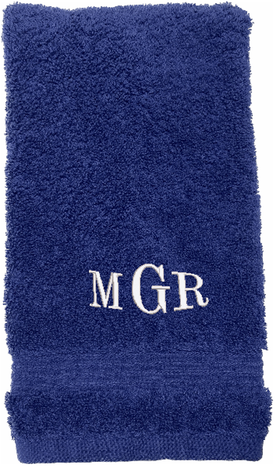 Personalized luxury blue hand towel, set has 3 towels 1 bath towel 27 x 50", 1 hand towel 15" x 27", 1 wash cloth 13" x 13". You can personalize the towel set with 3 embroidered initial for that special wedding gift or housewarming gift. Borgmannns Creations