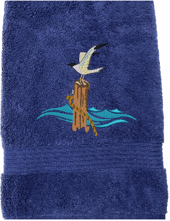 Blue High Quality Luxury Bath Turkish Towel, durable soft and absorbent, finished edges with a decorative band. Set has 1 bath towel 27" x 50", 1 hand towel 16' x 27", 1 washcloth 13" x 13". Embroidered with a custom design. You can personalize the towel set with a name and an initial on the washcloth or just the designs. These luxury towels will make a wonderful wedding gift, housewarming gift, or for your own bathroom decor. Borgmanns Creations