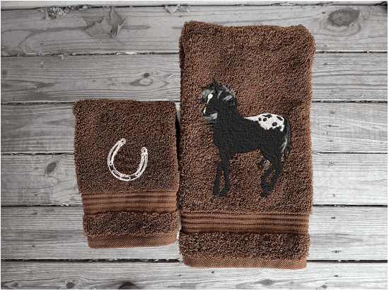 Bath Towels, Embroidered Appaloosa Horse Personalized Embroidery Bath Towel Set - Brown