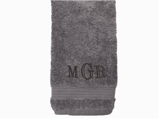 Personalized luxury soft and absorbent gray hand towel, set has 3 towels 1 bath towel 30" x 50", 1 hand towel 16" x 27",1 wash cloth 13" x 13". You can personalize the bah towel, a set with 3 embroidered initial for that special wedding gift, anniversary gift or home decor housewarming gift. - Borgmanns Creations