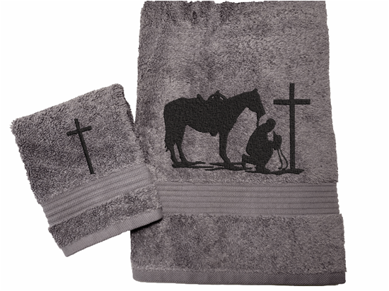 High Quality Luxury Gray Turkish bath and washcloth, durable soft and absorbent, finished edges with a decorative band. Set has 1 bath towel 27" x 55", 1 hand towel 16" x 27", 1 washcloth 13" x 13". Embroidered with a custom design. You can personalize the towel set with a name and an initial on the washcloth or just the designs. These luxury towels will make a wonderful wedding gift, housewarming gift, or for your own bathroom Borgmanns Creations