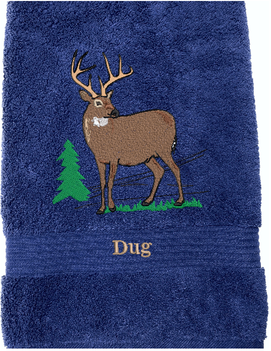 Deer - Embroidered Blue Bath Towel Set -Or Individual