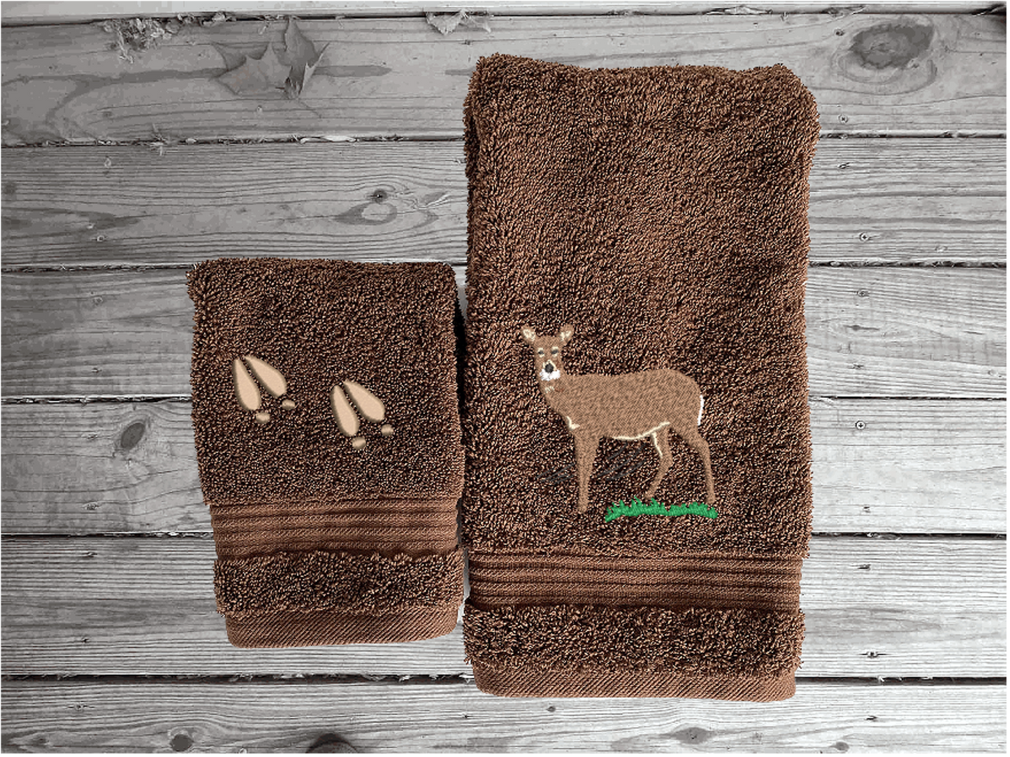 Deer - Embroidered Brown Bath Towel Set -Or Individual