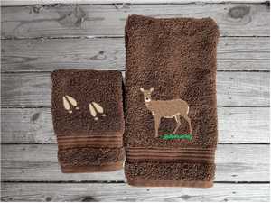 Deer - Embroidered Brown Bath Towel Set -Or Individual