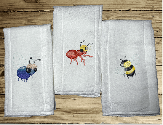 This diaper burp cloth of 3 embroidered bug designs would be the perfect girl of boy baby shower gift for one on the farm, embroidered decorative diaper. Makes a useful gift for any meal of the day or to keep handy through the whole day. New born burp cloth a gift for mom to be with personalized name. Borgmanns Creations - 2