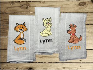 This try fold diaper burp cloth set of 3 embroidered animal designs would be the perfect girl of boy baby shower gift, embroidered decorative diaper of cat, dog and fox,. Makes a useful gift for any meal of the day or to keep handy through the whole day. New born burp cloth a gift for mom to be with personalized name. Borgmanns Creations  1