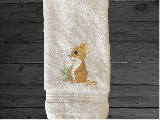 Luxury hand towel  embroidered Christmas mouse design. This terry hand towel  16" x 27". Borgmanns Creations