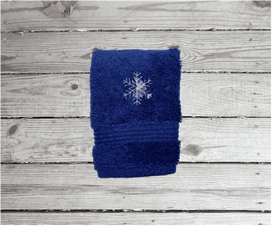 Christmas Barn - Embroidered Blue Bath Towels