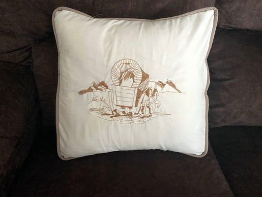 Decorative Throw Pillow Cover, Covered Wagon Western Decor