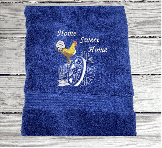 High Quality Luxury blue turkish bath towel, durable soft and absorbent, finished edges with a decorative band. Set has 1 bath towel 27" x 50", 1 hand towel 16" x 27", 1 washcloth 13" x 13". Embroidered with a custom design. You can personalize the towel set with a name and an initial on the washcloth or just the designs. These luxury towels will make a wonderful wedding gift, housewarming gift, or for your own bathroom decor. Borgmanns Creations