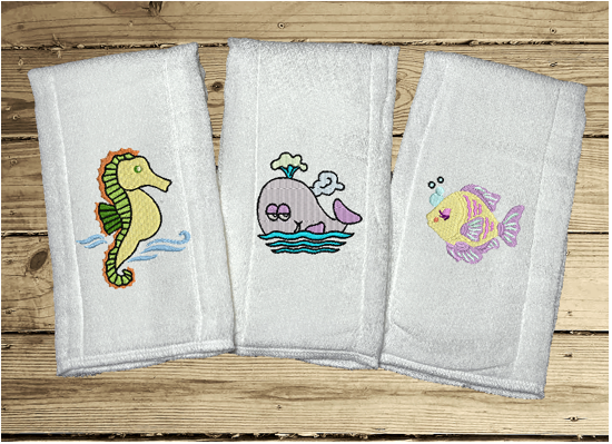 This diaper burp cloth set of 3 embroidered fish designs would be the perfect girl of boy baby shower gift for one who likes to be around the water, decorative diaper. New born burp cloth a gift for mom to be with personalized name. Makes a useful gift for any meal of the day or to keep handy through the whole day. Borgmanns Creations - 2