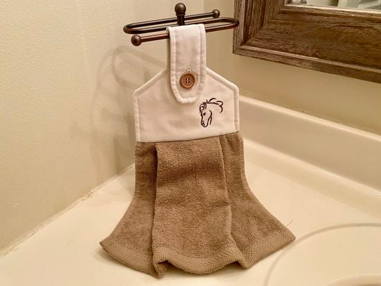 Western Theme Hanging Hand Towel -Embroidered Horse Head