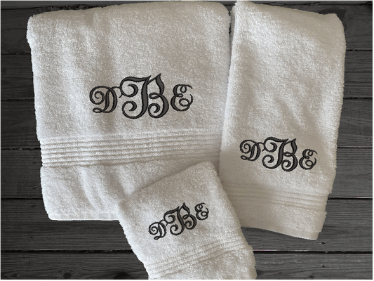 White 3 Piece Monogram Bath Towel Set