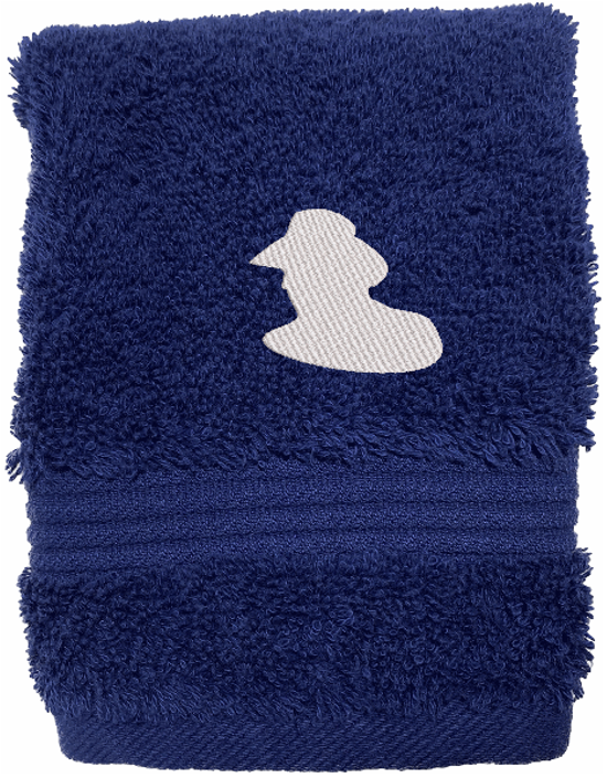 High Quality Luxury Blue Turkish washcloth durable soft and absorbent, finished edges with a decorative band. Set has 1 bath towel 27" x 50", 1 hand towel 16" x 27", 1 washcloth 13" x 13". Embroidered with a custom design of acowboy on a fence. You can personalize the bath towel with a name and an initial on the washcloth or just the designs. These luxury towels will make a wonderful hostess towel, wedding gift, housewarming gift, or for your own bathroom decor. Borgmanns Creations