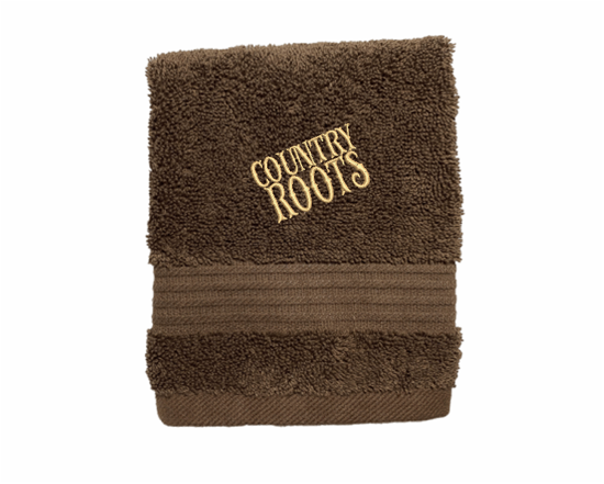 High Quality Luxury Brown Turkish washcloth durable soft and absorbent, finished edges with a decorative band. Set has 1 bath towel 27" x 55", 1 hand towel 16" x 27", 1 washcloth 13" x 13. Embroidered with a custom design. You can personalize the bath towel with a name and an initial on the washcloth or just the designs. These luxury towels will make a wonderful wedding gift, housewarming gift, or for your own bathroom decor. Borgmanns Creations