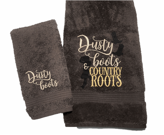 High Quality Luxury Brown Turkish bath and hand towels durable soft and absorbent, finished edges with a decorative band. Set has 1 bath towel 27" x 55", 1 hand towel 16" x 27", 1 washcloth 13" x 13. Embroidered with a custom design. You can personalize the bath towel with a name and an initial on the washcloth or just the designs. These luxury towels will make a wonderful wedding gift, housewarming gift, or for your own bathroom decor. Borgmanns Creations