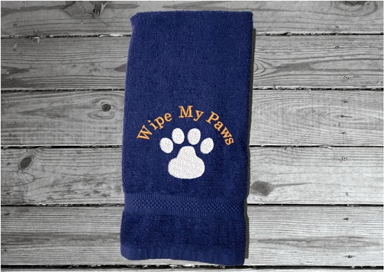 Blue hand towel, pet gift, embroidered paw print, for wiping your pets feet from the rain and snow, car towel for your pets needs, a custom terry towel soft and absorbent, 16" x 27", gift for the pet owner. Can always come in handy, kept in with the dog supplies - Borgmanns Creations