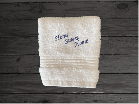 White Luxury washcloth, home sweet home design is the perfect design for the country living family that likes the outdoor life, for that farmhouse decor. This Luxury western theme towel set of set has 3 towels 1 bath towel 27" x 50", 1 hand towel 16" x 27", 1 wash cloth 13" x 13". You can personalize the bath towel with a name and an initial on the wash cloth or just the design - Borgmanns Creations 