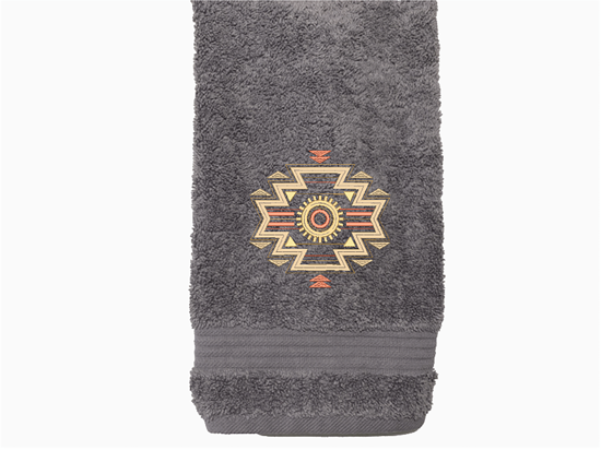 High Quality Luxury Turkish Towels durable soft and absorbent, finished edges with a decorative band, this hand towel 16" x 27".  Embroidered with a custom design. . These luxury towels will make a wonderful wedding gift, housewarming gift, or for your own bathroom decor. -Borgmanns Creations