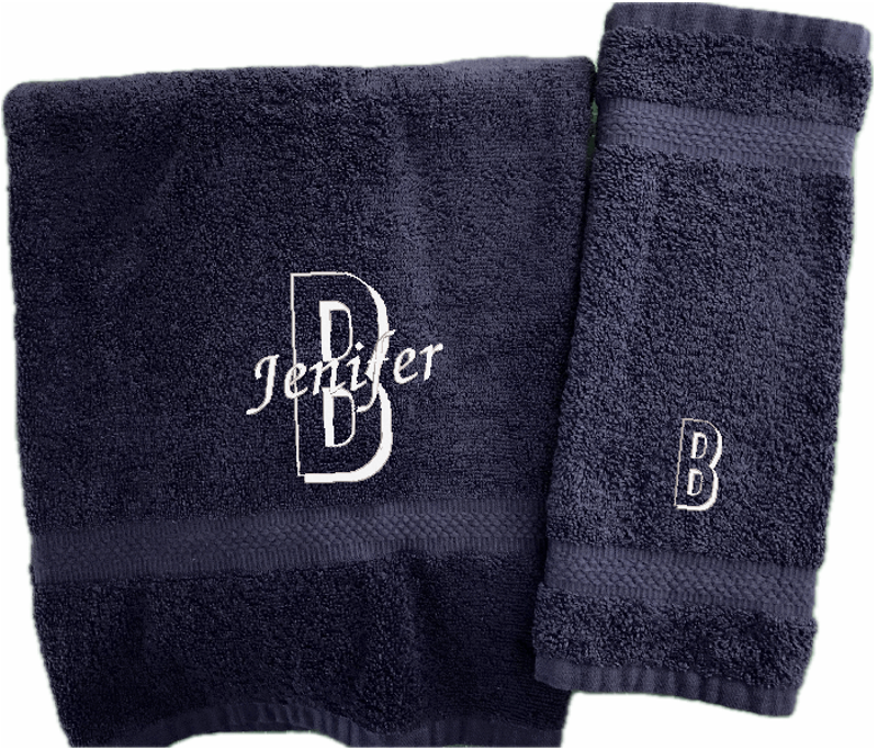 Blue Bath Towel, Washcloth Set - Monogram Gift, Initial Name