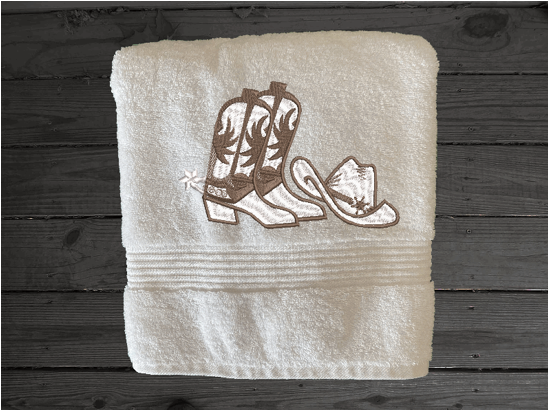 High Quality Luxury White Bath Turkish Towel, durable soft and absorbent, finished edges with a decorative band. Set has 1 bath towel 27" x 55", 1 hand towel 16" x 27", 1 washcloth 13" x 13". Embroidered with a custom design. You can personalize the towel set with a name and an initial on the washcloth or just the designs. These luxury towels will make a wonderful wedding gift, housewarming gift, or for your own bathroom decor. Borgmanns Creation