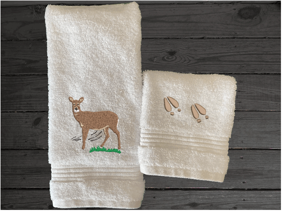 High Quality Luxury White Turkish hand washcloth towel durable soft and absorbent, finished edges with a decorative band. Set has 1 bath towel 27 x ", 55" 1 hand towel 16" x 27", 1 washcloth 13" x 13". Embroidered with a custom design. You can personalize the towel set with a name and an initial on the washcloth or just the designs. These luxury towels will make a wonderful wedding gift, housewarming gift, or for your own bathroom decor. Borgmanns Creations
