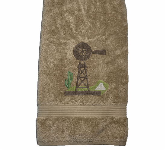 Windmill Design - Embroidered Bath Towel Set - Or Individual - Beige