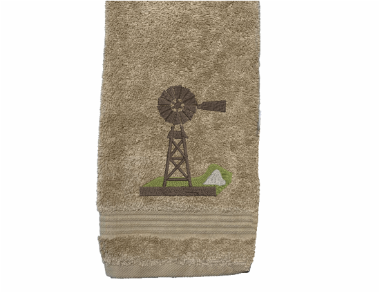 Windmill Design - Embroidered Bath Towel Set - Or Individual - Beige