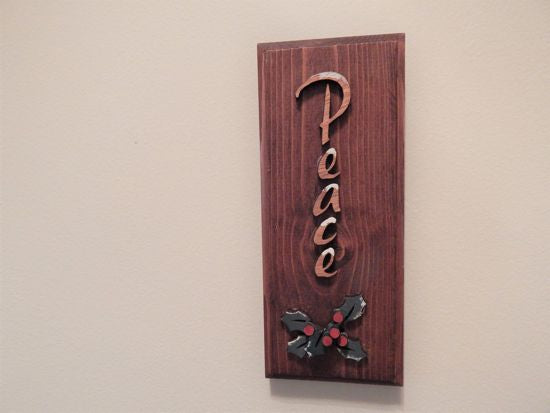 Peace wall hanging Christmas decor gift for mom - laser cut lauan wood glued to a 1