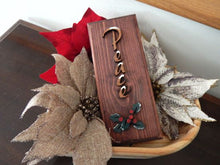 Load image into Gallery viewer, Peace wall hanging Christmas decor gift for mom - laser cut lauan wood glued to a 1&quot; beveled edge wood with mahogany stain - hanging hook on back - 5 1/2&quot; x 3 1/2&quot; - wonderful housewarming gift teacher gift or a gift for a coworker - Borgmanns Creations

