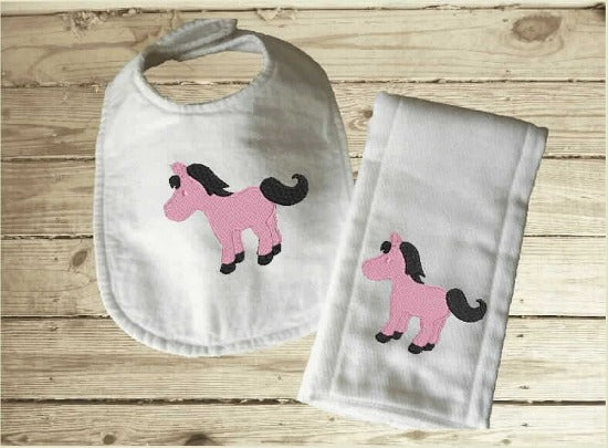  Personalized baby gift - bib is 13" in over all length, 7 1/4" from neck to bottom and 8 3/4" at widest point - try fold diaper for burp cloth set - ideal gift for grandparents to give their little one -  baby shower, new mom, birthday, etc. - Borgmanns Creations 